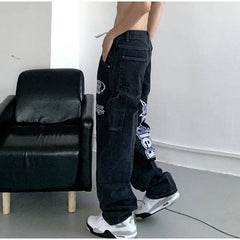 High Waist Casual Over sized Straight Pocket Jeans Mssza