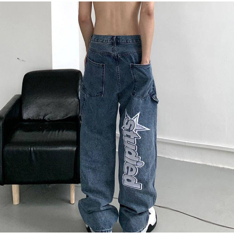 High Waist Casual Over sized Straight Pocket Jeans Mssza