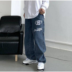 High Waist Casual Over sized Straight Pocket Jeans Mssza