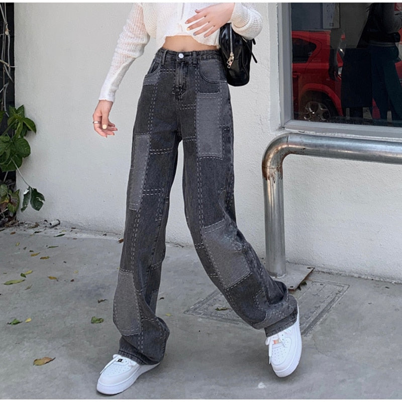 High-Waist Denim Casual Loose Wear Pants Mssza