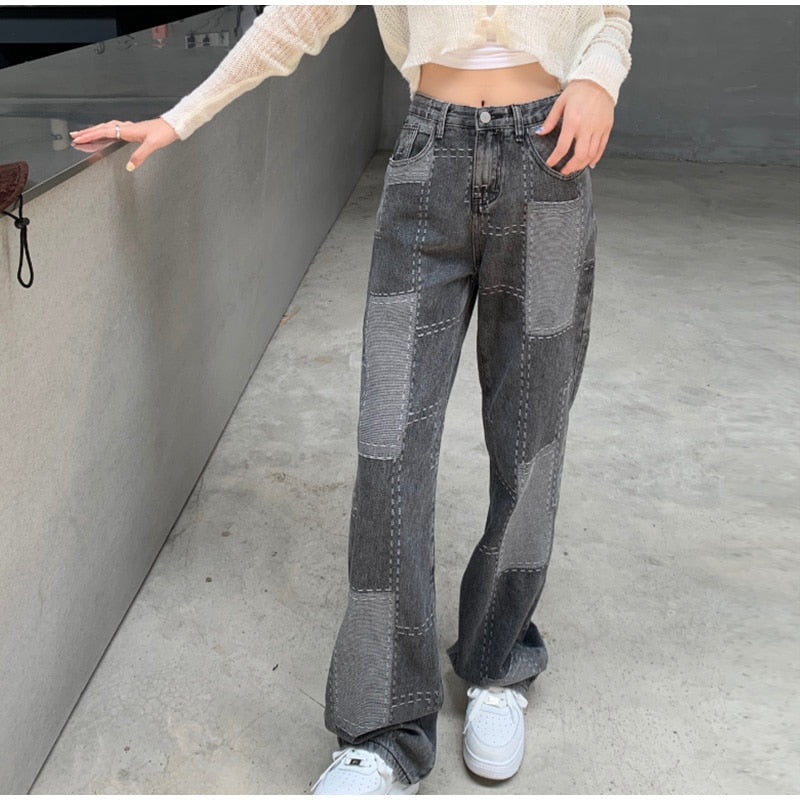 High-Waist Denim Casual Loose Wear Pants Mssza