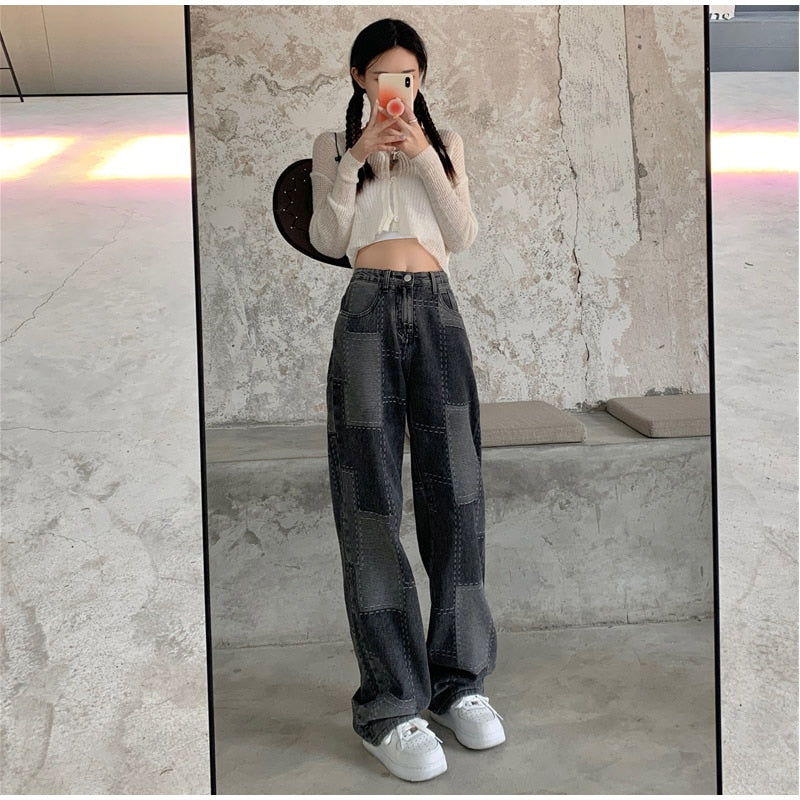 High-Waist Denim Casual Loose Wear Pants Mssza