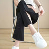 High Waist Drape Split Design Disc Buckle Bell-bottoms Sweatpants Mssza