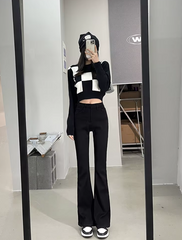Casual High Waist Elastic Skinny Velvet Plus Length Slim Thicken Fleece Flared Jeans Mssza