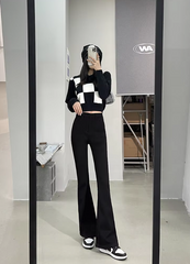 Casual High Waist Elastic Skinny Velvet Plus Length Slim Thicken Fleece Flared Jeans Mssza