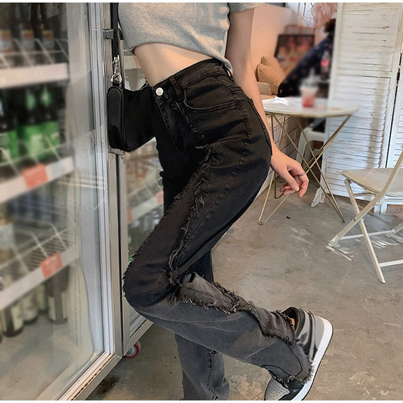 High Waist Full Length Straight Street wear Denim Jeans Mssza