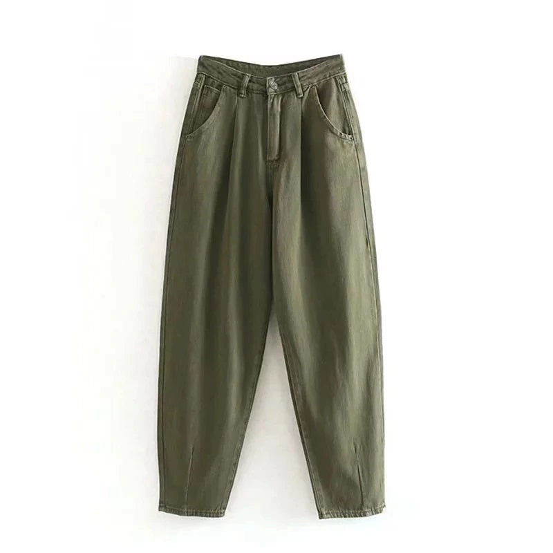 High Waist Loose Pockets Boyfriend Pants Mssza