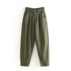 High Waist Loose Pockets Boyfriend Pants Mssza
