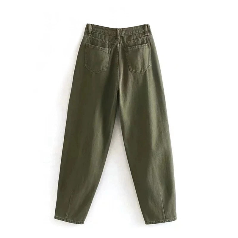 High Waist Loose Pockets Boyfriend Pants Mssza