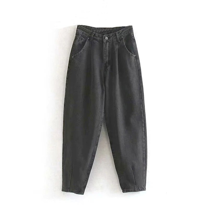 High Waist Loose Pockets Boyfriend Pants Mssza