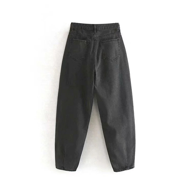 High Waist Loose Pockets Boyfriend Pants Mssza