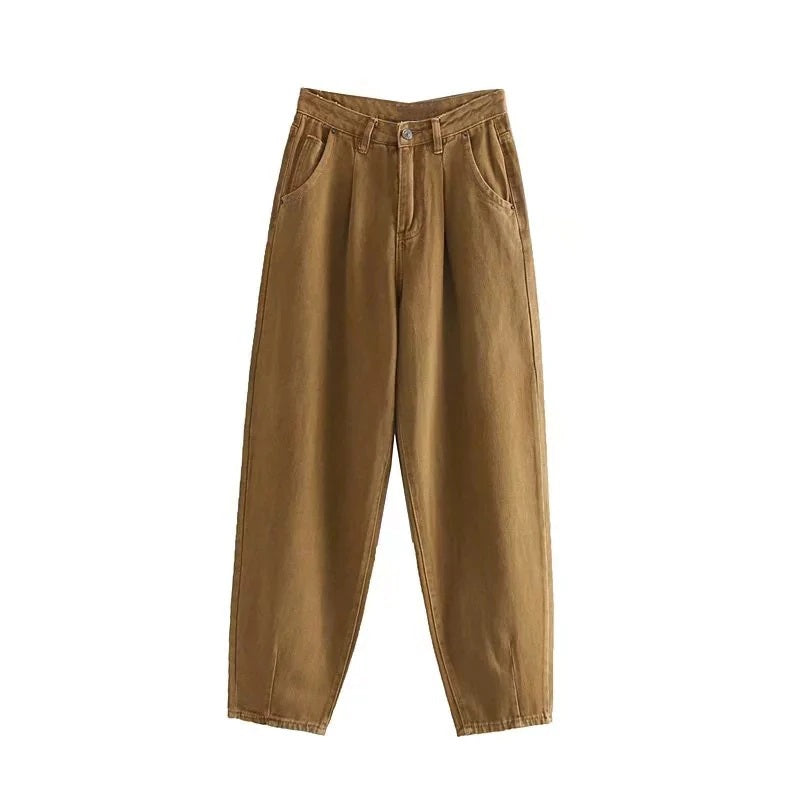 High Waist Loose Pockets Boyfriend Pants Mssza