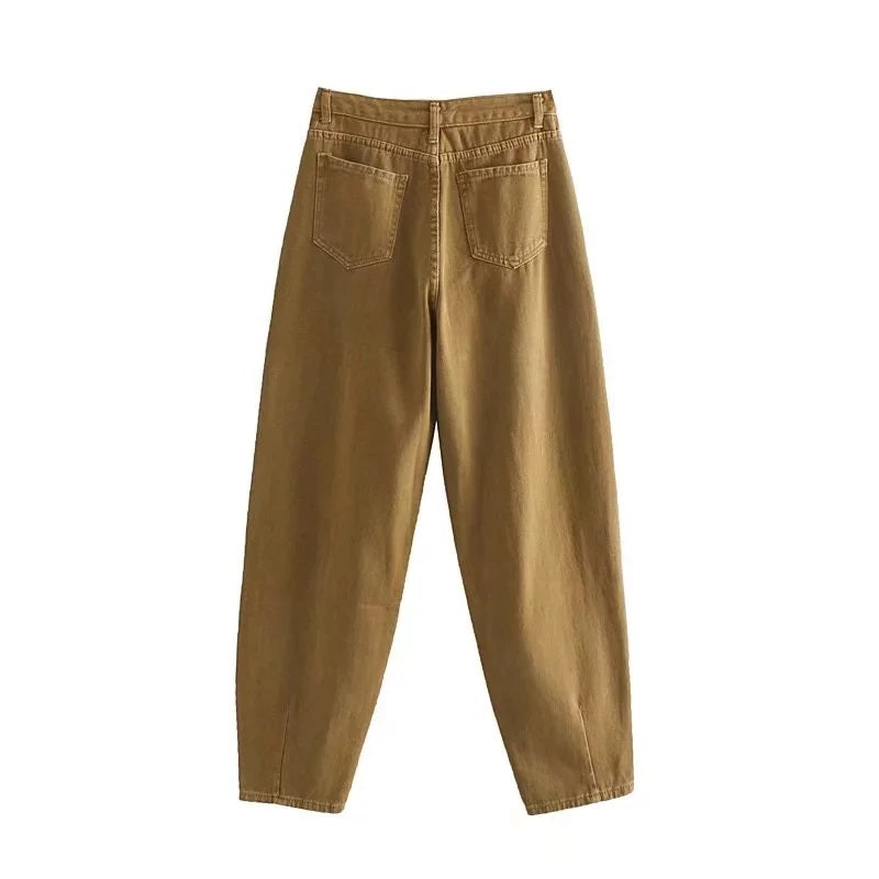 High Waist Loose Pockets Boyfriend Pants Mssza