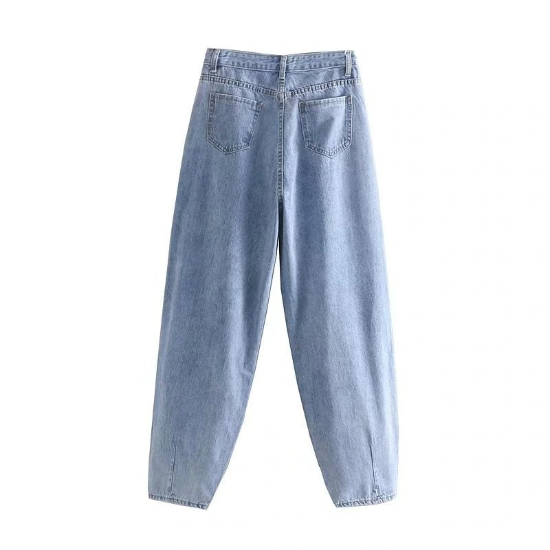 High Waist Loose Pockets Boyfriend Pants Mssza