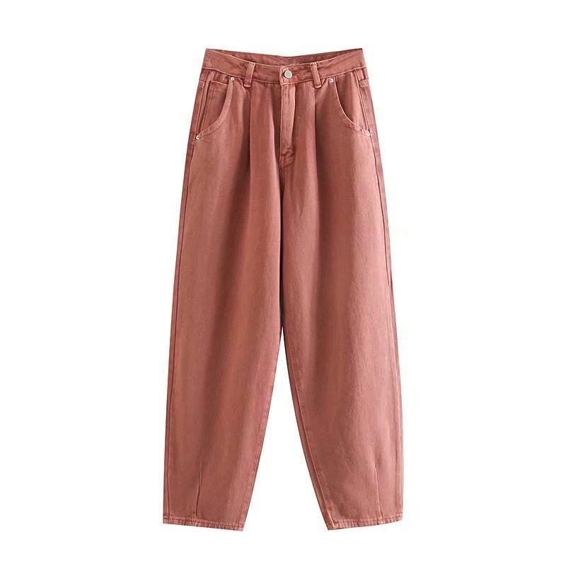 High Waist Loose Pockets Boyfriend Pants Mssza