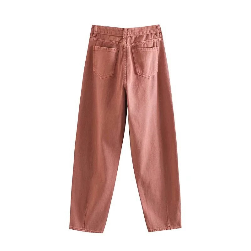 High Waist Loose Pockets Boyfriend Pants Mssza