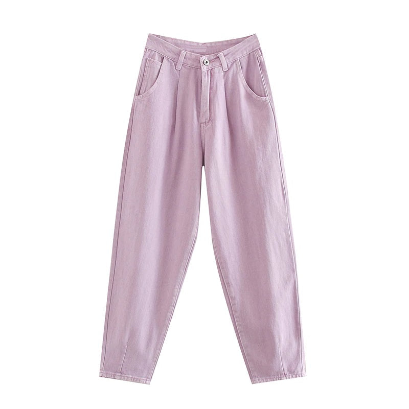 High Waist Loose Pockets Boyfriend Pants Mssza