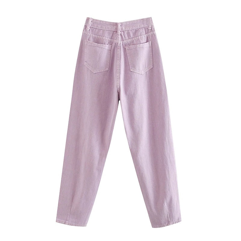 High Waist Loose Pockets Boyfriend Pants Mssza
