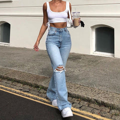 High Waist Mom Ripped Boyfriend Jeans Mssza