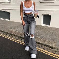 High Waist Mom Ripped Boyfriend Jeans Mssza