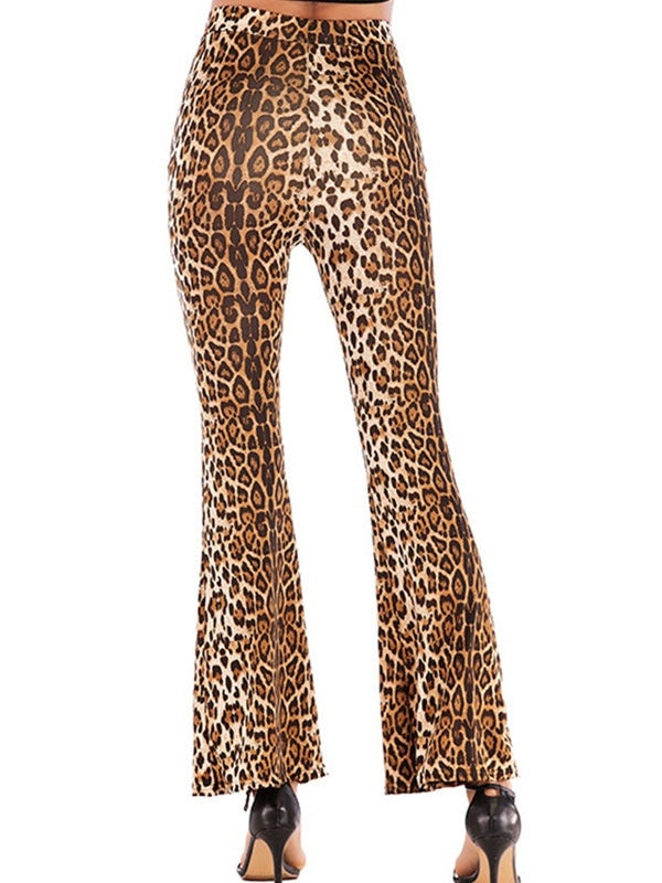 High Waist Pants Leopard Print Flare Leg Trousers Mssza