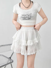 High Waist Patchwork Lace Irregular A-line Preppy Style Mini Skirt Mssza