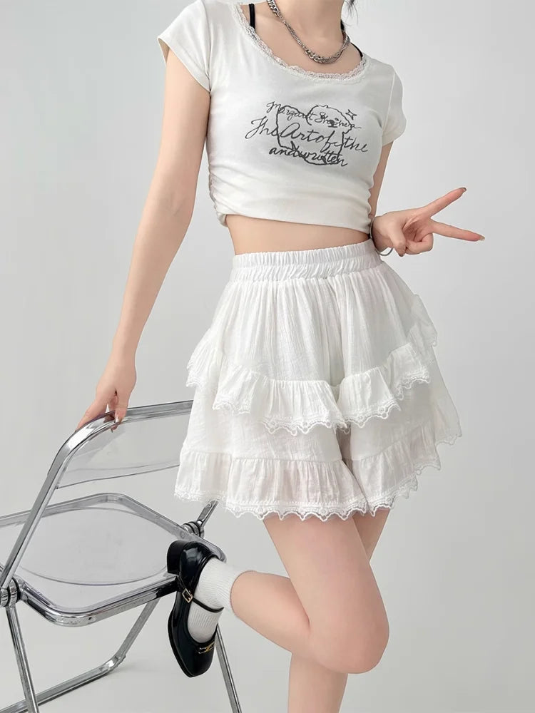 High Waist Patchwork Lace Irregular A-line Preppy Style Mini Skirt Mssza