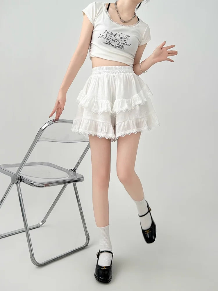 High Waist Patchwork Lace Irregular A-line Preppy Style Mini Skirt Mssza