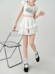 High Waist Patchwork Lace Irregular A-line Preppy Style Mini Skirt Mssza