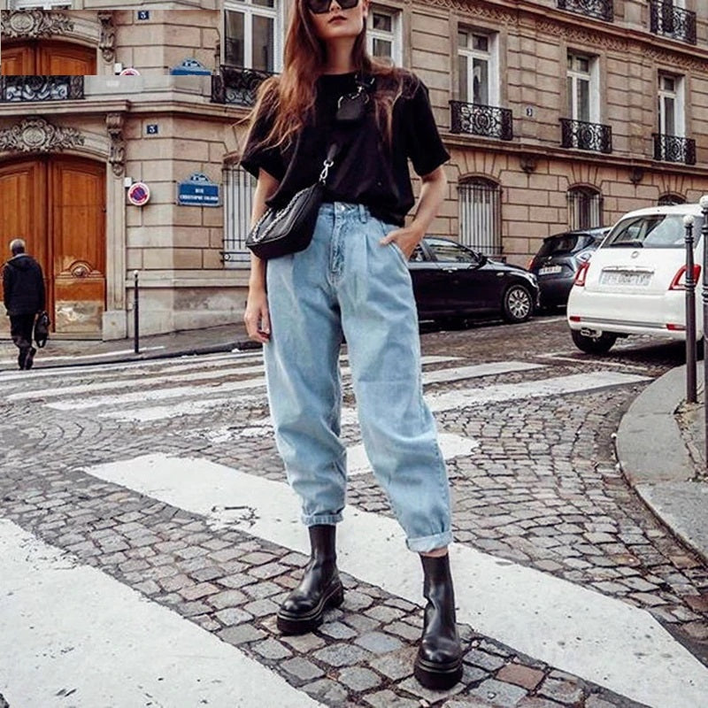High Waist Pockets Loose Jeans Mssza