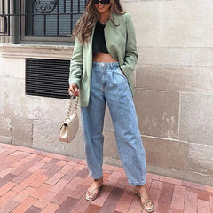 High Waist Pockets Loose Jeans Mssza