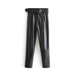 High Waist Pockets PU Faux Leather Pants Mssza