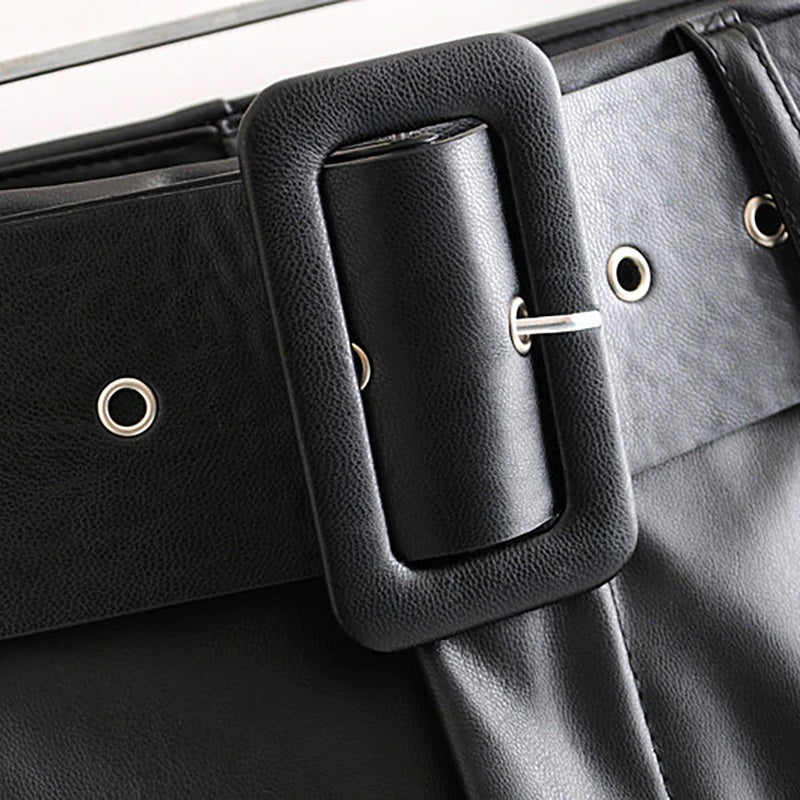 High Waist Pockets PU Faux Leather Pants Mssza
