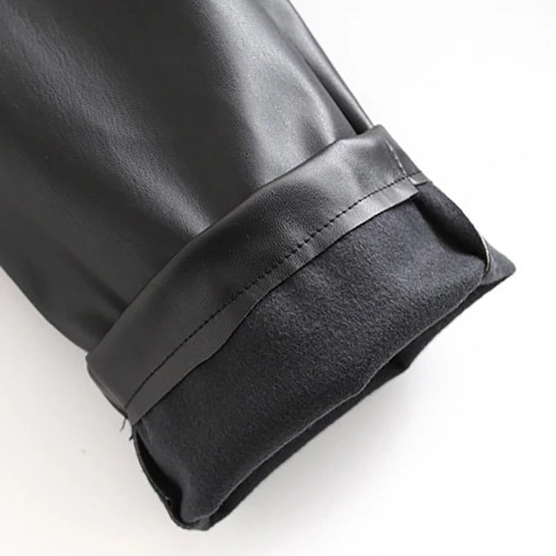 High Waist Pockets PU Faux Leather Pants Mssza