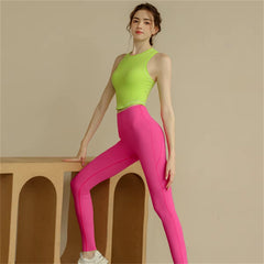 High Waist Quick Dry Fitness Leggings Shockproof Sports Bra Yoga Workout Suit Mssza