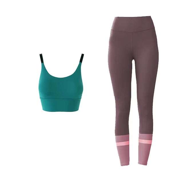 High Waist Quick Dry Running Workout Leggings Shockproof Sports Bra Yoga Fitness Suit Mssza