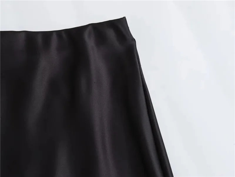High Waist Satin Elegant And Vintage Office Beautiful Midi Skirts Mssza