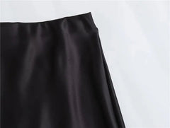 High Waist Satin Elegant And Vintage Office Beautiful Midi Skirts Mssza