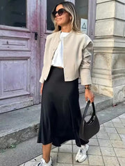 High Waist Satin Elegant And Vintage Office Beautiful Midi Skirts Mssza