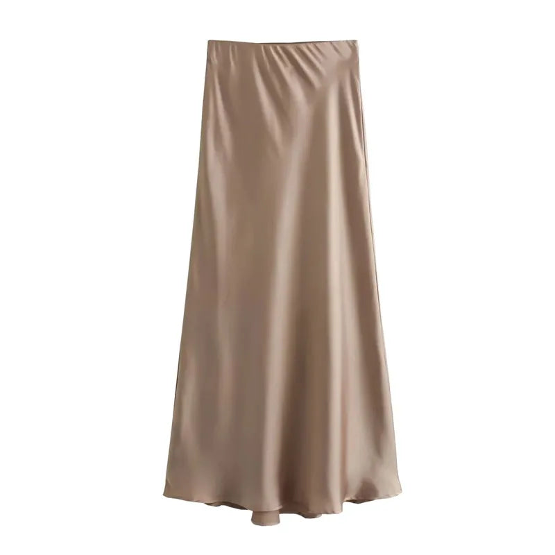 High Waist Satin Elegant And Vintage Office Beautiful Midi Skirts Mssza
