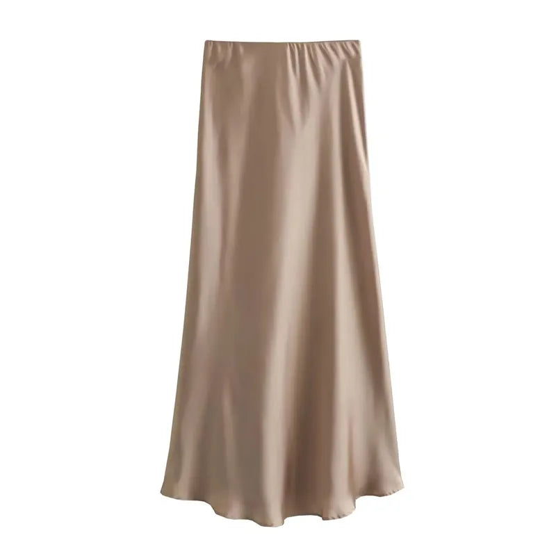 High Waist Satin Elegant And Vintage Office Beautiful Midi Skirts Mssza