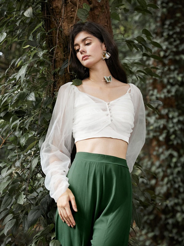 High Waist Solid Loose Wide Leg Pants Mssza
