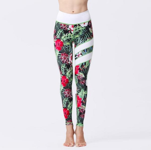 High Waist Sports Prints Long Tights Push Up Running Workout Mssza
