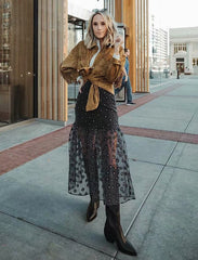 High Waist Transparent Chic Ruffle Midi Skirts Mssza