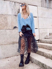 High Waist Transparent Chic Ruffle Midi Skirts Mssza