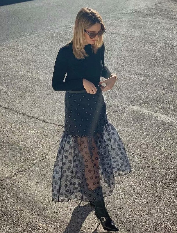 High Waist Transparent Chic Ruffle Midi Skirts Mssza