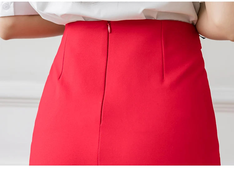 High Waist Wrapped Hip Casual Mid Length Commuter Elegant Midi Skirts Mssza