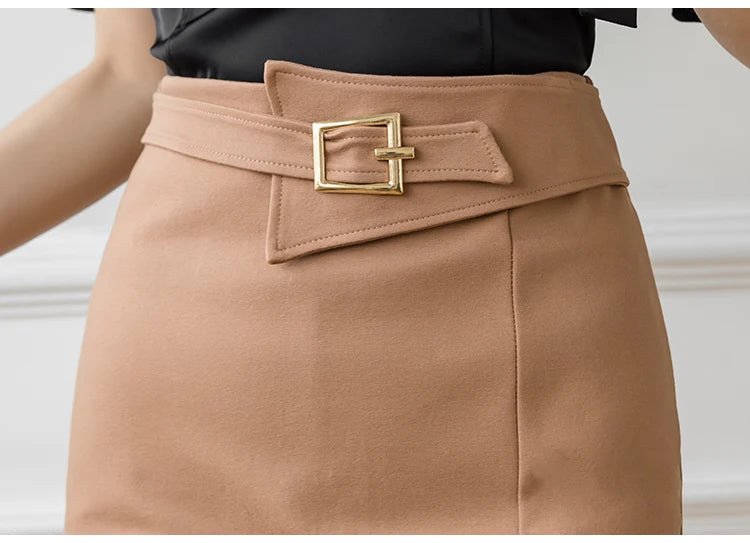 High Waist Wrapped Hip Casual Mid Length Commuter Elegant Midi Skirts Mssza