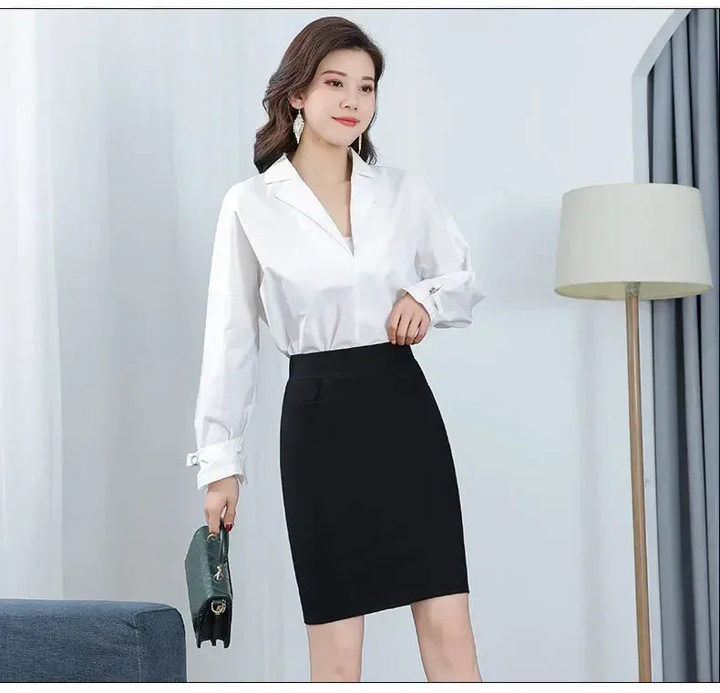 High Waisted OL Slimming Pocket Hip-Hugging Elastic Elegant Office Skirts Mssza