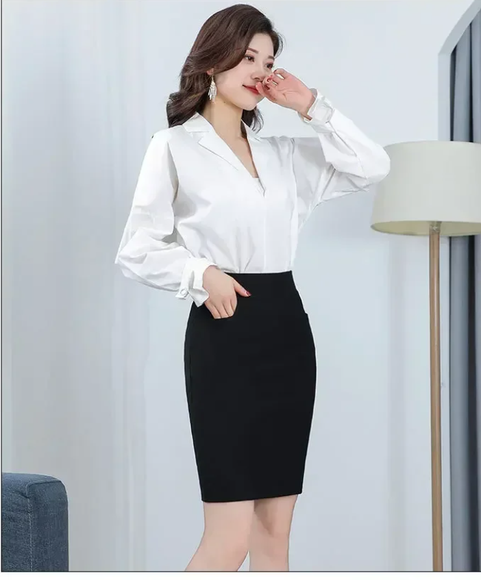 High Waisted OL Slimming Pocket Hip-Hugging Elastic Elegant Office Skirts Mssza